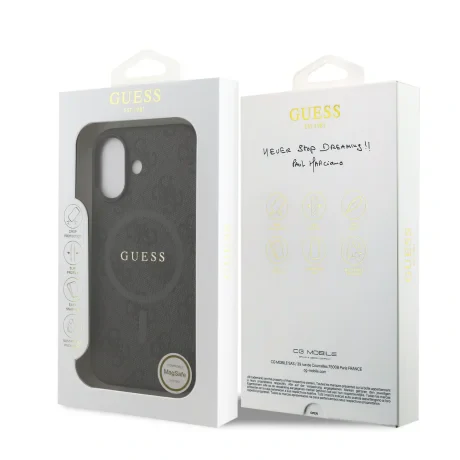 Husă spate Guess din piele PU 4G cu inel colorat MagSafe pentru iPhone 17, neagră