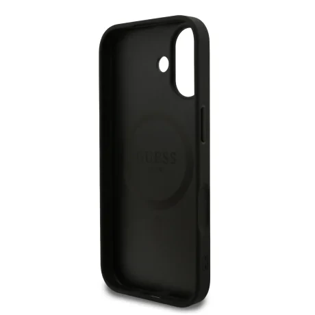 Husă spate Guess din piele PU 4G cu inel colorat MagSafe pentru iPhone 17, neagră