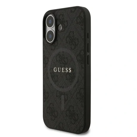 Husă spate Guess din piele PU 4G cu inel colorat MagSafe pentru iPhone 17, neagră