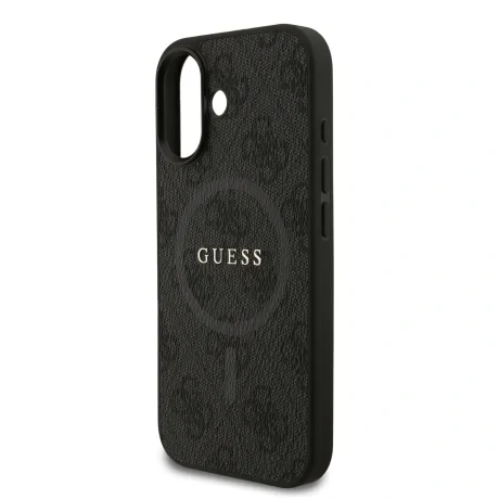 Husă spate Guess din piele PU 4G cu inel colorat MagSafe pentru iPhone 17, neagră