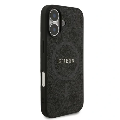 Husă spate Guess din piele PU 4G cu inel colorat MagSafe pentru iPhone 17, neagră