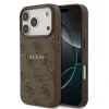 Husă spate Guess din piele PU 4G cu inel colorat MagSafe pentru iPhone 17 Pro, maro