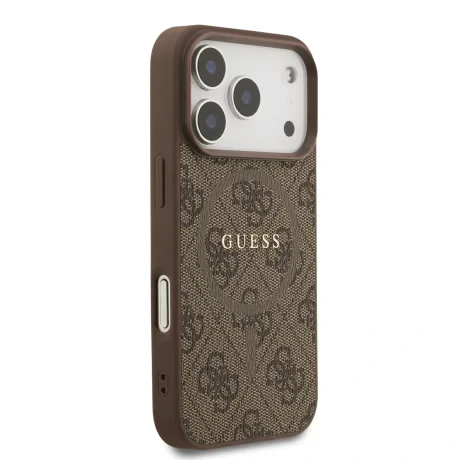 Husă spate Guess din piele PU 4G cu inel colorat MagSafe pentru iPhone 17 Pro, maro