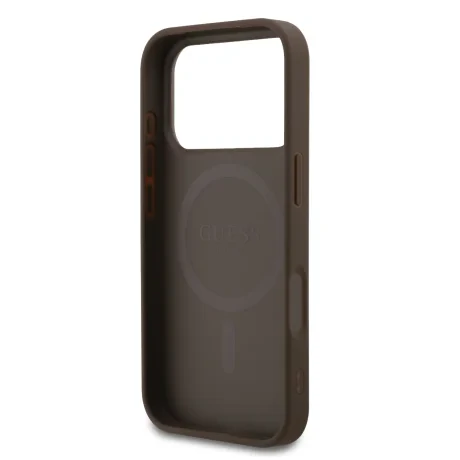Husă spate Guess din piele PU 4G cu inel colorat MagSafe pentru iPhone 17 Pro, maro