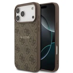 Husă spate Guess din piele PU 4G cu inel colorat MagSafe pentru iPhone 17 Pro Max, maro