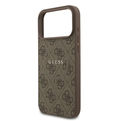 Husă spate Guess din piele PU 4G cu inel colorat MagSafe pentru iPhone 17 Pro Max, maro