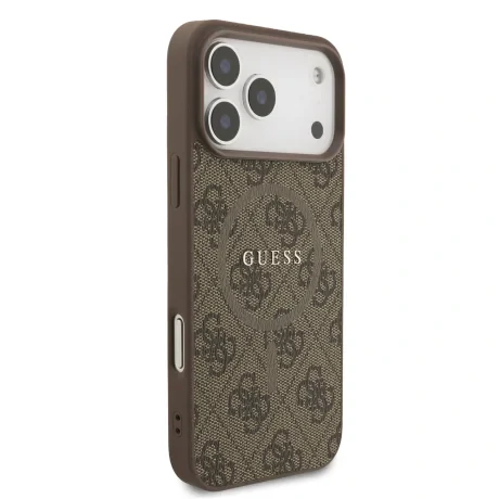 Husă spate Guess din piele PU 4G cu inel colorat MagSafe pentru iPhone 17 Pro Max, maro