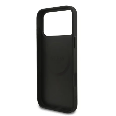 Husă spate Guess din piele PU 4G cu inel colorat MagSafe pentru iPhone 17 Pro Max, neagră
