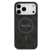 Husă spate Guess din piele PU 4G cu inel colorat MagSafe pentru iPhone 17 Pro Max, neagră