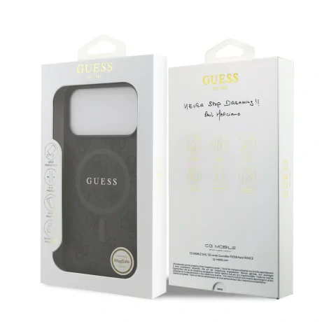 Husă spate Guess din piele PU 4G cu inel colorat MagSafe pentru iPhone 17 Pro Max, neagră