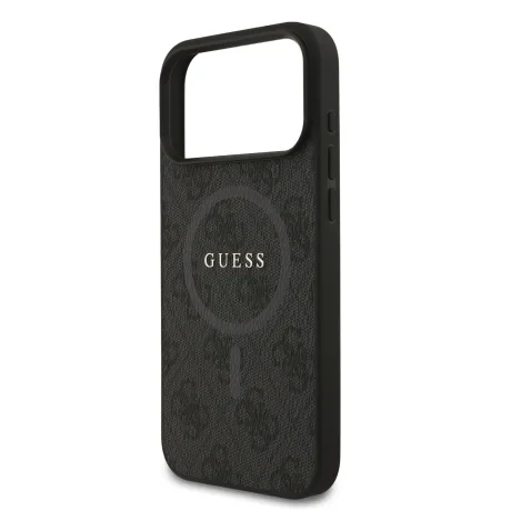 Husă spate Guess din piele PU 4G cu inel colorat MagSafe pentru iPhone 17 Pro Max, neagră