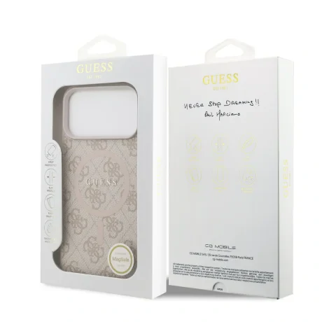 Husă spate Guess din piele PU 4G cu inel colorat MagSafe pentru iPhone 17 Pro Max, roz