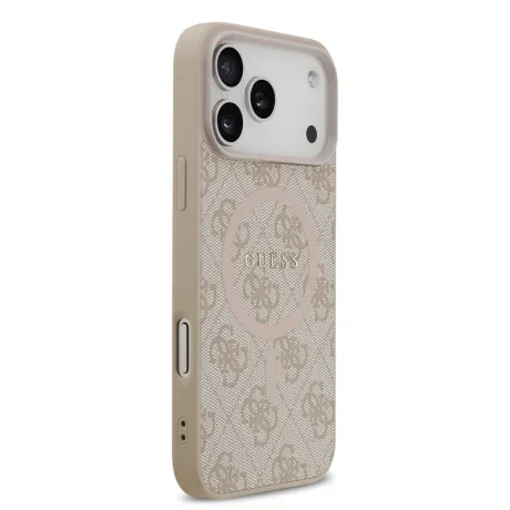 Husă spate Guess din piele PU 4G cu inel colorat MagSafe pentru iPhone 17 Pro Max, roz