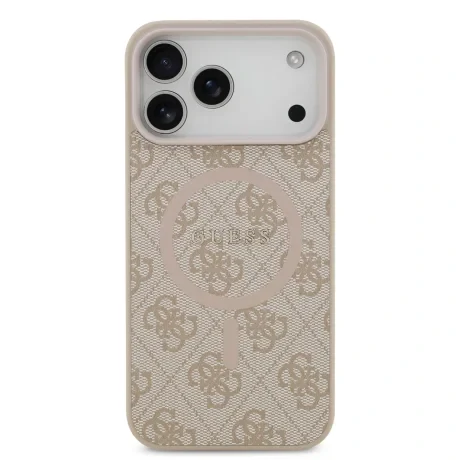 Husă spate Guess din piele PU 4G cu inel colorat MagSafe pentru iPhone 17 Pro Max, roz