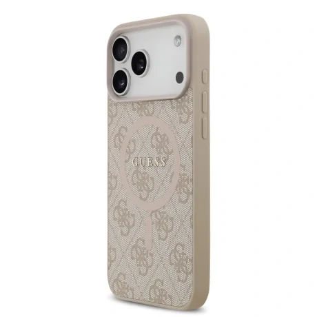 Husă spate Guess din piele PU 4G cu inel colorat MagSafe pentru iPhone 17 Pro Max, roz