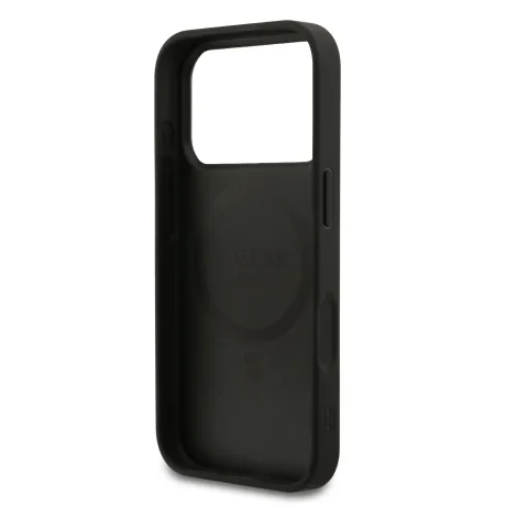 Husă spate Guess din piele PU 4G cu inel colorat MagSafe pentru iPhone 17 Pro, neagră