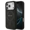 Husă spate Guess din piele PU 4G cu inel colorat MagSafe pentru iPhone 17 Pro, neagră