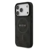 Husă spate Guess din piele PU 4G cu inel colorat MagSafe pentru iPhone 17 Pro, neagră