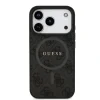 Husă spate Guess din piele PU 4G cu inel colorat MagSafe pentru iPhone 17 Pro, neagră