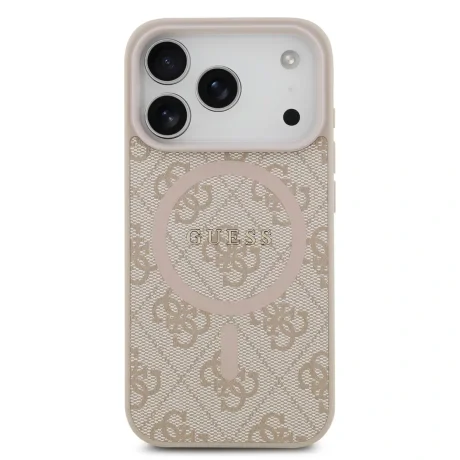 Husă spate Guess din piele PU 4G cu inel colorat MagSafe pentru iPhone 17 Pro, roz