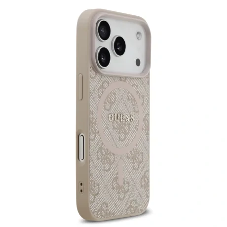 Husă spate Guess din piele PU 4G cu inel colorat MagSafe pentru iPhone 17 Pro, roz