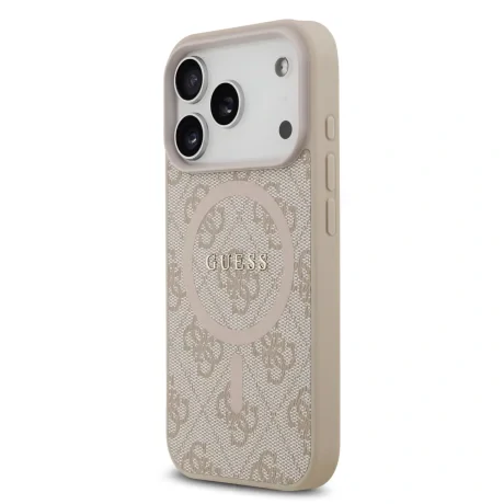 Husă spate Guess din piele PU 4G cu inel colorat MagSafe pentru iPhone 17 Pro, roz
