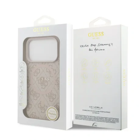 Husă spate Guess din piele PU 4G cu inel colorat MagSafe pentru iPhone 17 Pro, roz