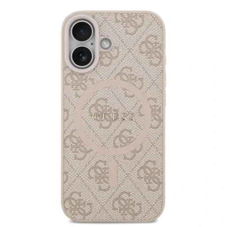 Husă spate Guess din piele PU 4G cu inel colorat MagSafe pentru iPhone 17, roz