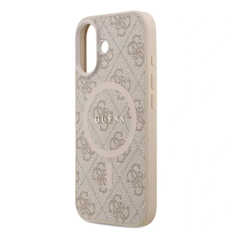 Husă spate Guess din piele PU 4G cu inel colorat MagSafe pentru iPhone 17, roz