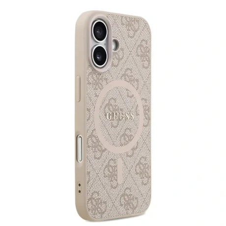 Husă spate Guess din piele PU 4G cu inel colorat MagSafe pentru iPhone 17, roz