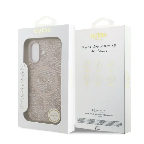 Husă spate Guess din piele PU 4G cu inel colorat MagSafe pentru iPhone 17, roz