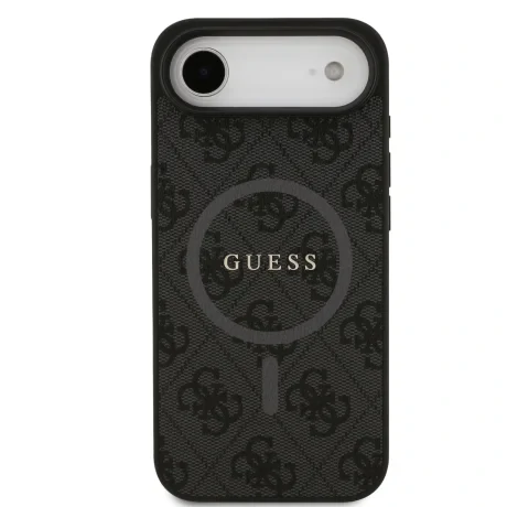 Husa spate Guess din piele PU 4G cu inel colorat MagSafe pentru iPhone Air, neagră