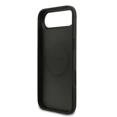Husa spate Guess din piele PU 4G cu inel colorat MagSafe pentru iPhone Air, neagră