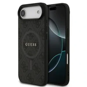 Husa spate Guess din piele PU 4G cu inel colorat MagSafe pentru iPhone Air, neagră