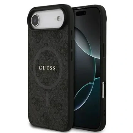 Husa spate Guess din piele PU 4G cu inel colorat MagSafe pentru iPhone Air, neagră