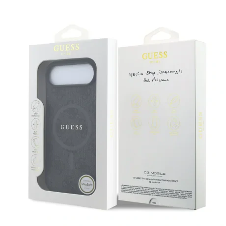 Husa spate Guess din piele PU 4G cu inel colorat MagSafe pentru iPhone Air, neagră