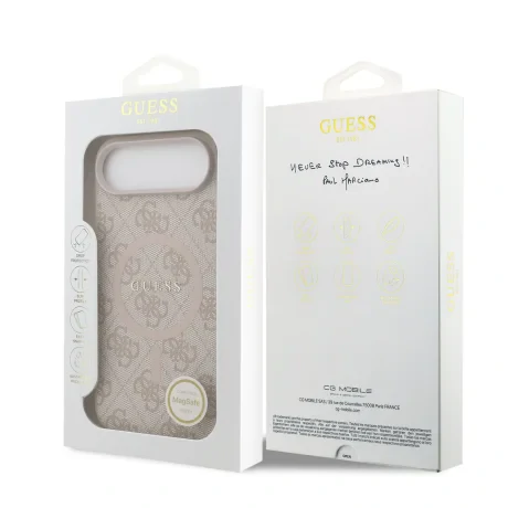 Husa spate Guess din piele PU 4G cu inel colorat MagSafe pentru iPhone Air, roz