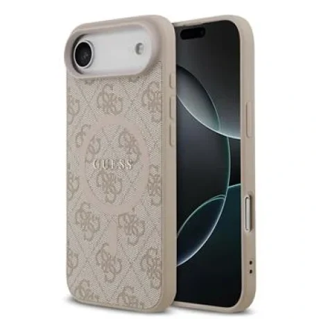 Husa spate Guess din piele PU 4G cu inel colorat MagSafe pentru iPhone Air, roz