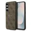 Husa spate Guess din piele PU 4G cu inel colorat MagSafe pentru Samsung Galaxy S25 FE, maro
