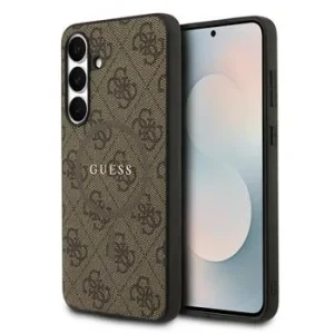Husa spate Guess din piele PU 4G cu inel colorat MagSafe pentru Samsung Galaxy S25 FE, maro
