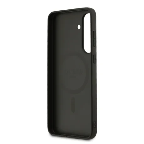 Husa spate Guess din piele PU 4G cu inel colorat MagSafe pentru Samsung Galaxy S25 FE, maro