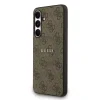 Husa spate Guess din piele PU 4G cu inel colorat MagSafe pentru Samsung Galaxy S25 FE, maro