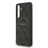 Husa spate Guess din piele PU 4G cu inel colorat MagSafe pentru Samsung Galaxy S25 FE, neagră
