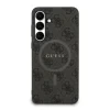 Husa spate Guess din piele PU 4G cu inel colorat MagSafe pentru Samsung Galaxy S25 FE, neagră