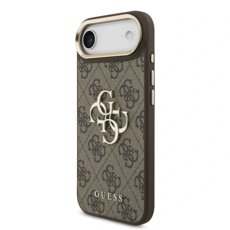 Husa spate Guess din piele PU 4G cu logo metalic, cadru auriu, pentru iPhone Air, maro