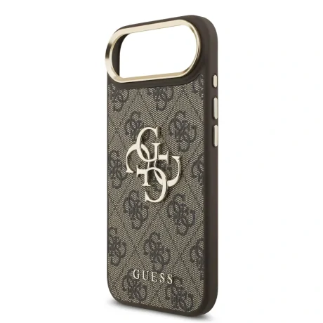 Husa spate Guess din piele PU 4G cu logo metalic, cadru auriu, pentru iPhone Air, maro