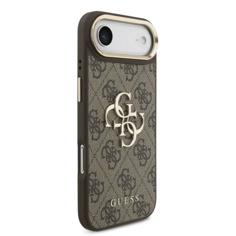 Husa spate Guess din piele PU 4G cu logo metalic, cadru auriu, pentru iPhone Air, maro
