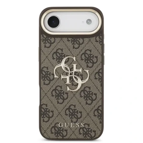 Husa spate Guess din piele PU 4G cu logo metalic, cadru auriu, pentru iPhone Air, maro