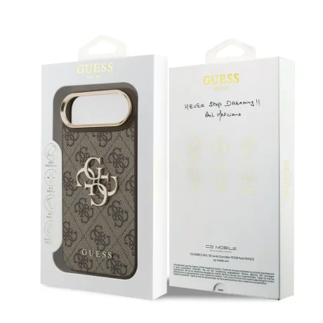 Husa spate Guess din piele PU 4G cu logo metalic, cadru auriu, pentru iPhone Air, maro