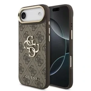 Husa spate Guess din piele PU 4G cu logo metalic, cadru auriu, pentru iPhone Air, maro